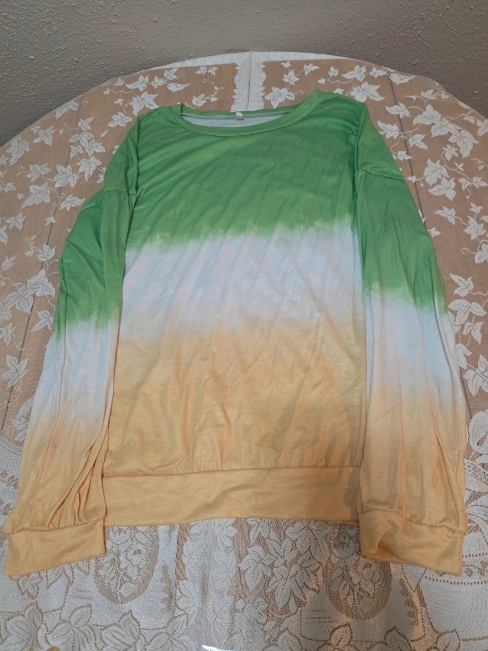 Women’s Ombre Green White Peach Long Sleeve Sweater